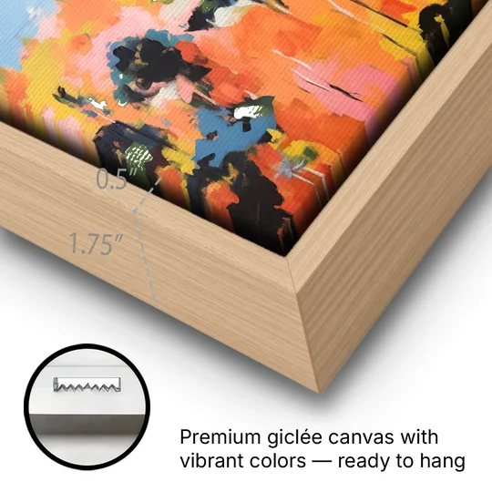 Italian Art of Padua in Autumn - Oak Framed Canvas Wall Art - Gallery Wrap Corner