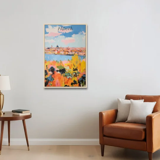 Italian Art of Padua in Autumn - Oak Framed Canvas Wall Art - Sofa - 24x36