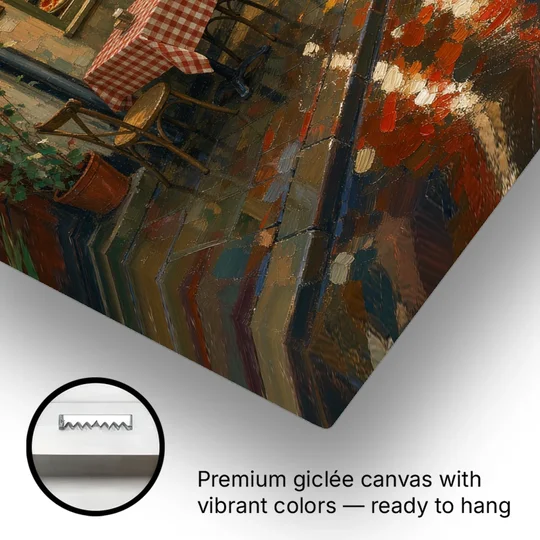 Italian Cafe on a Rainy Evening - Canvas Wall Art - Gallery Wrap Corner