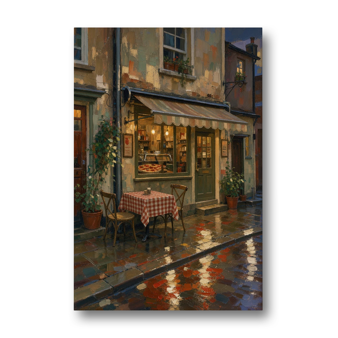 Italian Cafe on a Rainy Evening - Canvas Wall Art - Front