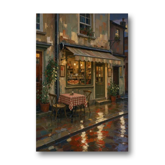 Italian Cafe on a Rainy Evening - Canvas Wall Art - Front