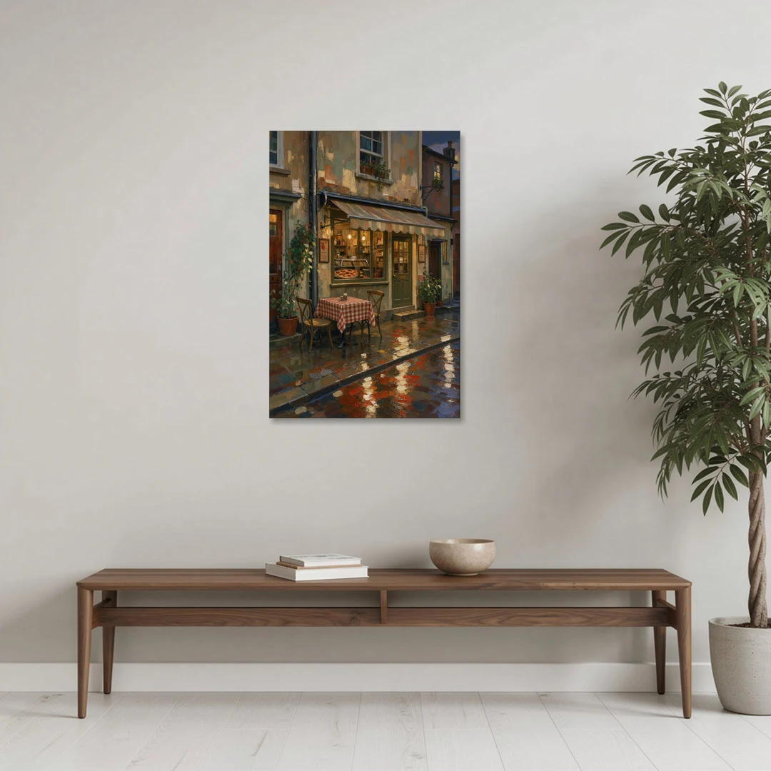 Italian Cafe on a Rainy Evening - Canvas Wall Art - Coffee Table - 24x36