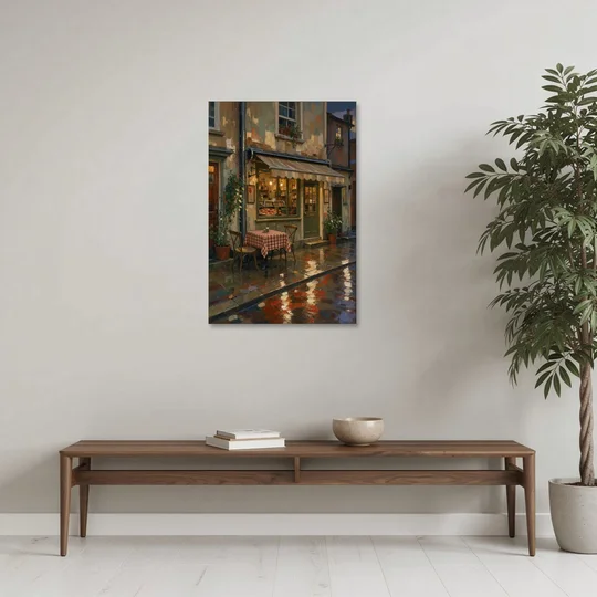 Italian Cafe on a Rainy Evening - Canvas Wall Art - Coffee Table - 24x36