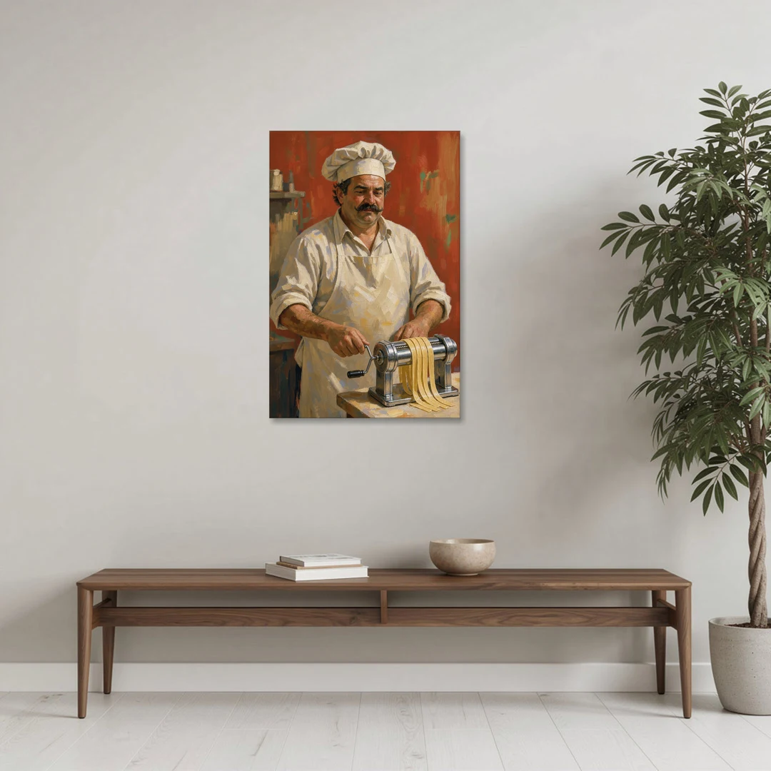 Italian Chef Wall Art Cranking Fresh Fettuccine - Canvas Wall Art - Coffee Table - 24x36