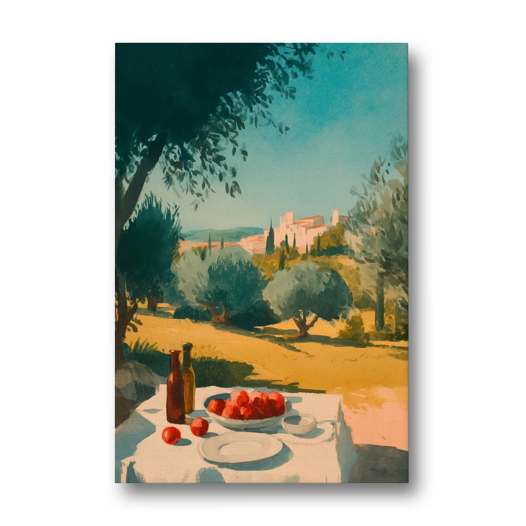 Italian Countryside Painting with a Picnic Table - Canvas Wall Art - Front