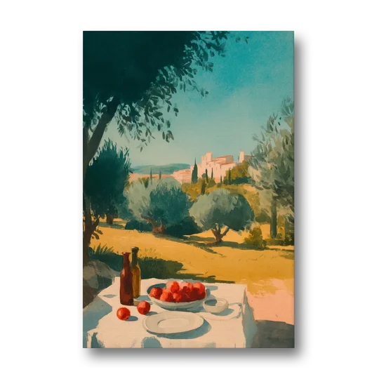 Italian Countryside Painting with a Picnic Table - Canvas Wall Art - Front