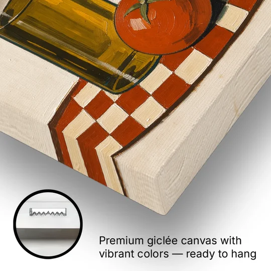 Italian Kitchen Decor with Olive Oil and Tomatoes - Canvas Wall Art - Gallery Wrap Corner