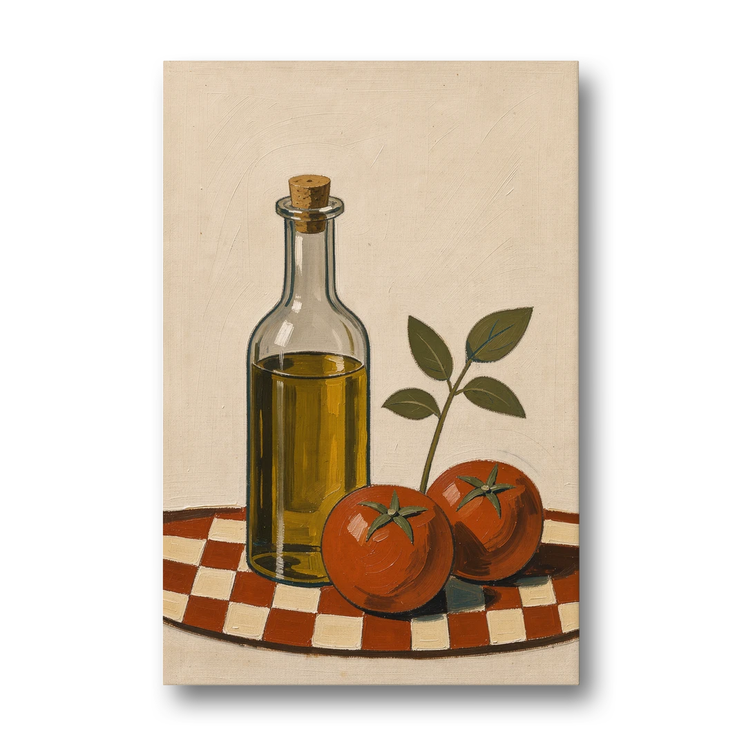 Italian Kitchen Decor with Olive Oil and Tomatoes - Canvas Wall Art - Front