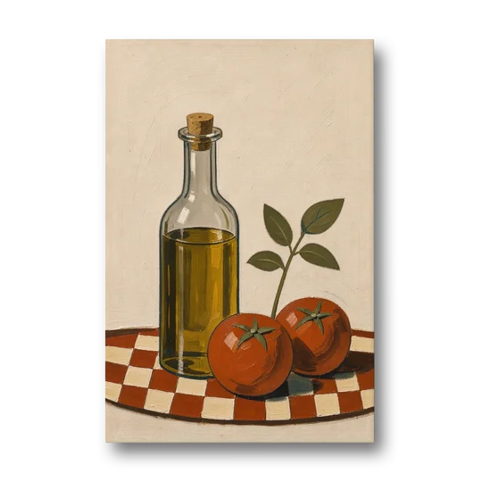 Italian Kitchen Decor with Olive Oil and Tomatoes - Canvas Wall Art - Front