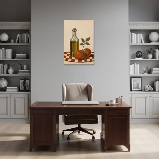 Italian Kitchen Decor with Olive Oil and Tomatoes - Canvas Wall Art - Office - 24x36