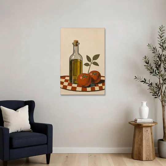 Italian Kitchen Decor with Olive Oil and Tomatoes - Canvas Wall Art - Sofa - 24x36