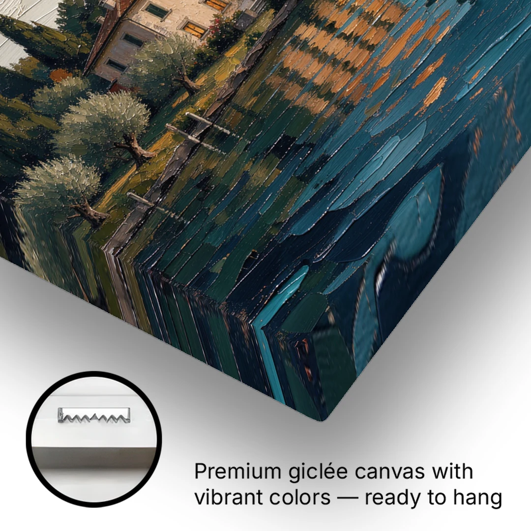 Italian Lakeside Villa at Dusk - Canvas Wall Art - Gallery Wrap Corner
