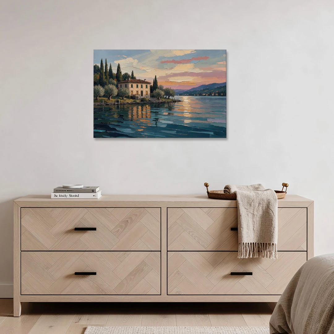 Italian Lakeside Villa at Dusk - Canvas Wall Art - Coffee Table - 36x24