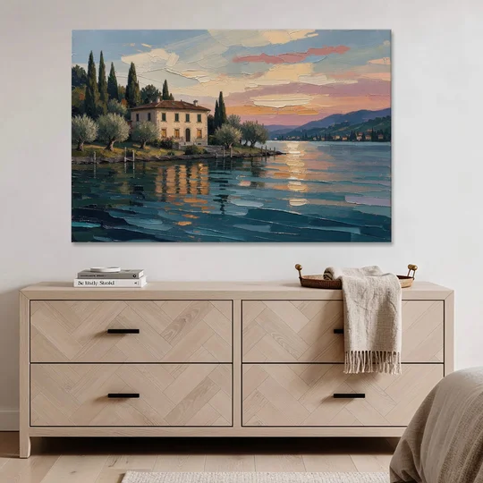 Italian Lakeside Villa at Dusk - Canvas Wall Art - Coffee Table - 60x40