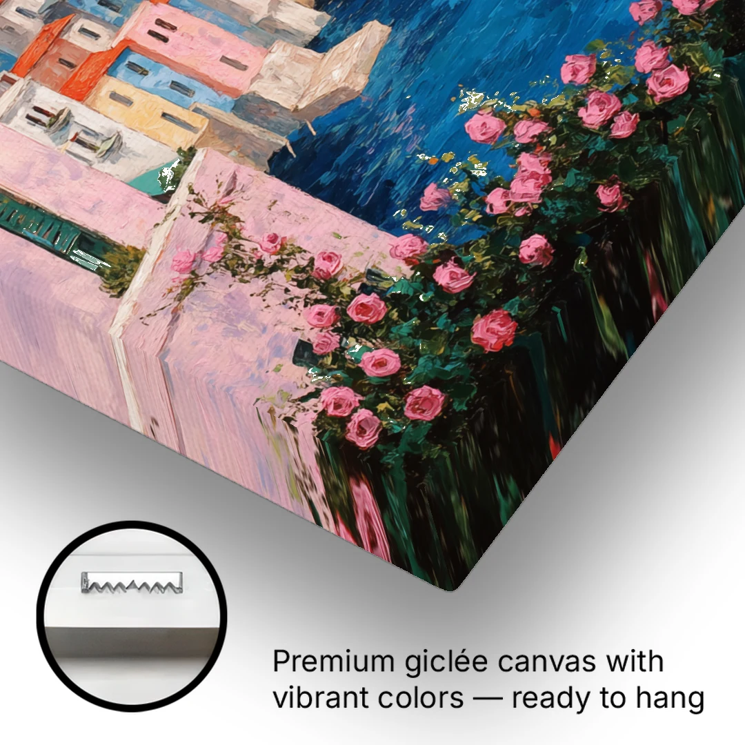 Italian Painting of a Village in Roses - Canvas Wall Art - Gallery Wrap Corner