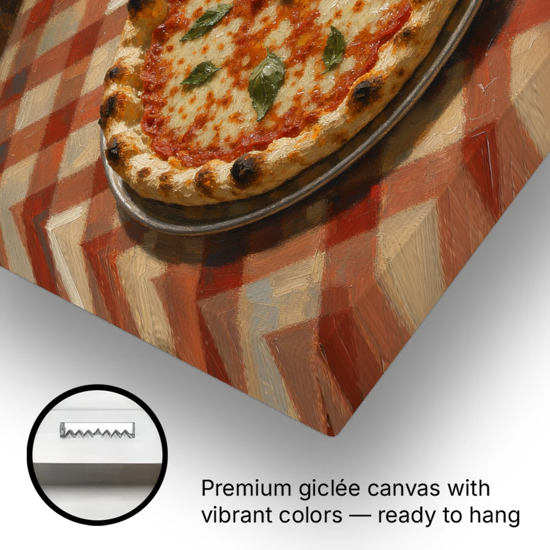 Italian Restaurant Decor with Pizza and Red Wine - Canvas Wall Art - Gallery Wrap Corner