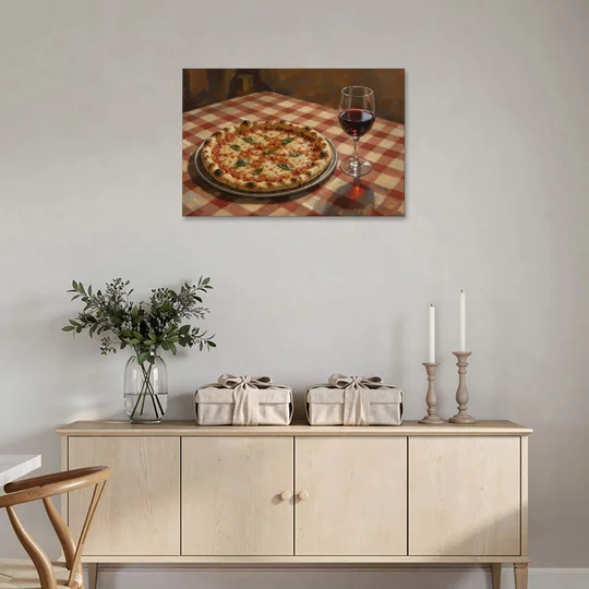 Italian Restaurant Decor with Pizza and Red Wine - Canvas Wall Art - Coffee Table - 36x24