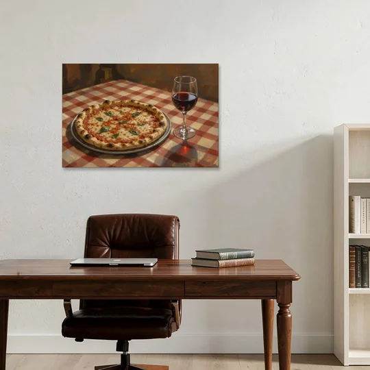 Italian Restaurant Decor with Pizza and Red Wine - Canvas Wall Art - Office - 36x24