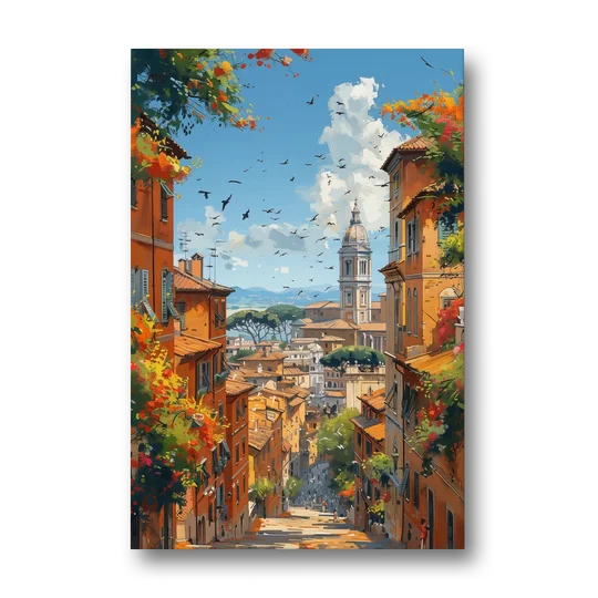 Italian Street Painting of Old Rome - Canvas Wall Art - Front