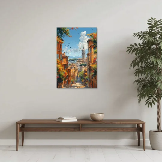 Italian Street Painting of Old Rome - Canvas Wall Art - Coffee Table - 24x36