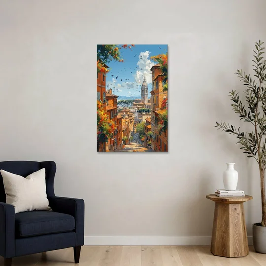 Italian Street Painting of Old Rome - Canvas Wall Art - Sofa - 24x36