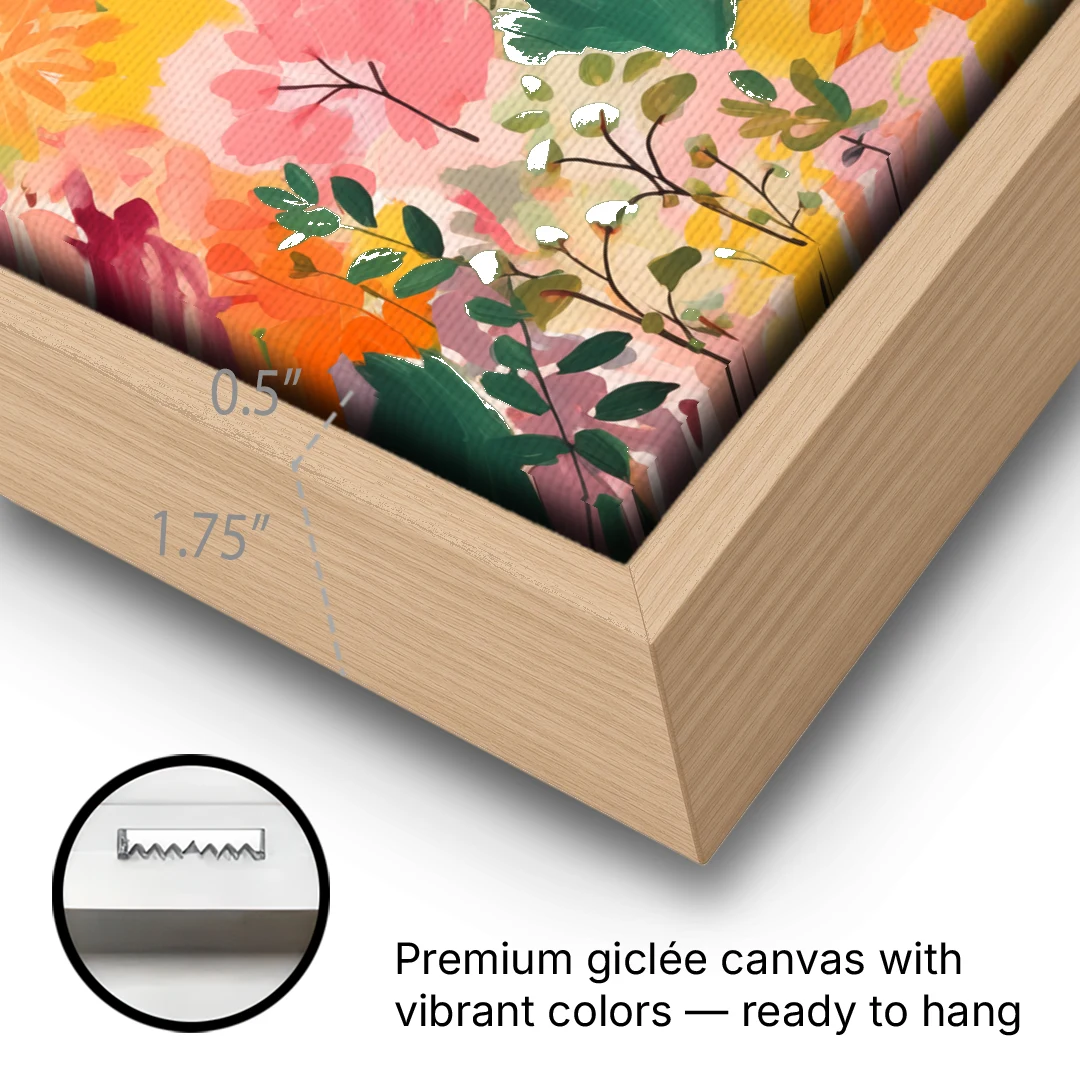 Italy Art of Turin in Bloom - Oak Framed Canvas Wall Art - Gallery Wrap Corner
