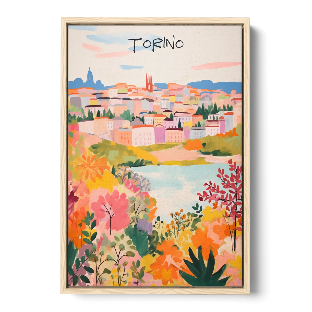 Italy Art of Turin in Bloom - Oak Framed Canvas Wall Art - Front