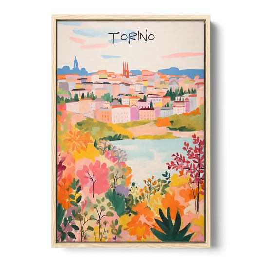 Italy Art of Turin in Bloom - Oak Framed Canvas Wall Art - Front