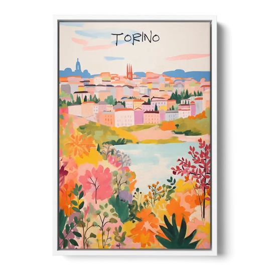 Italy Art of Turin in Bloom - White Framed Canvas Wall Art - Front