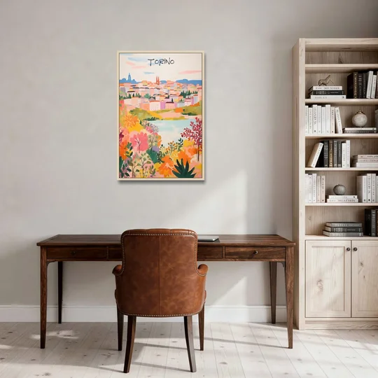 Italy Art of Turin in Bloom - Oak Framed Canvas Wall Art - Office - 24x36