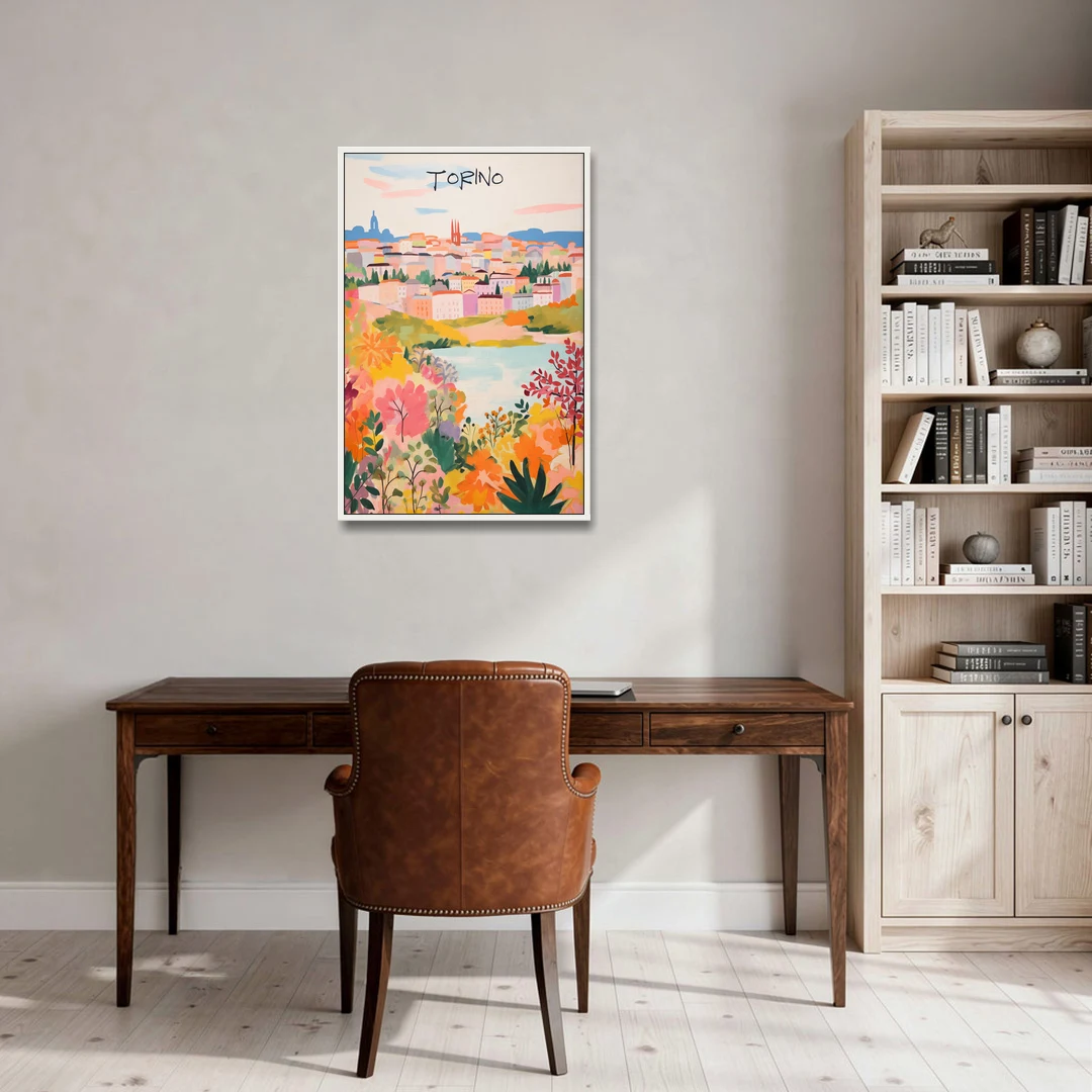 Italy Art of Turin in Bloom - White Framed Canvas Wall Art - Office - 24x36