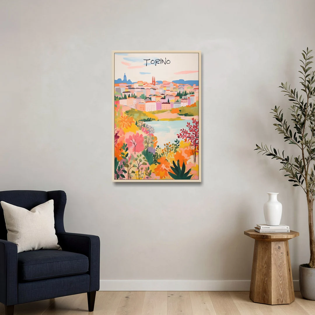 Italy Art of Turin in Bloom - Oak Framed Canvas Wall Art - Sofa - 24x36