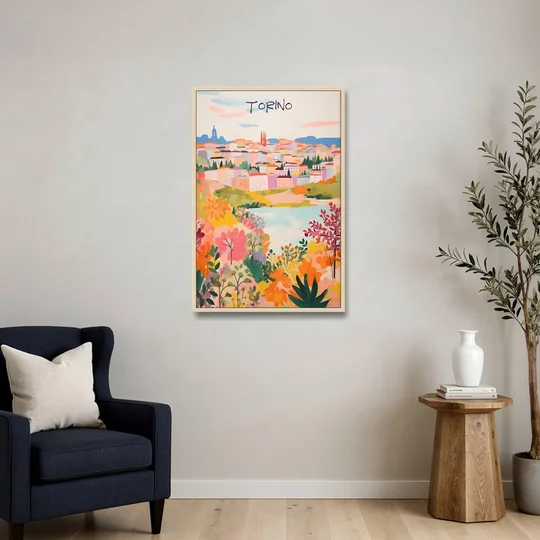 Italy Art of Turin in Bloom - Oak Framed Canvas Wall Art - Sofa - 24x36
