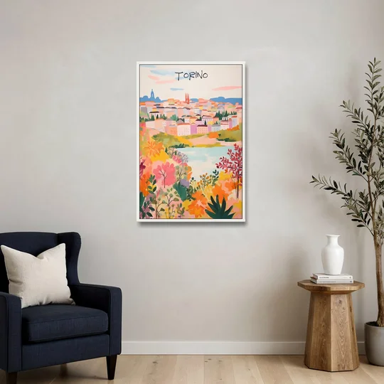 Italy Art of Turin in Bloom - White Framed Canvas Wall Art - Sofa - 24x36