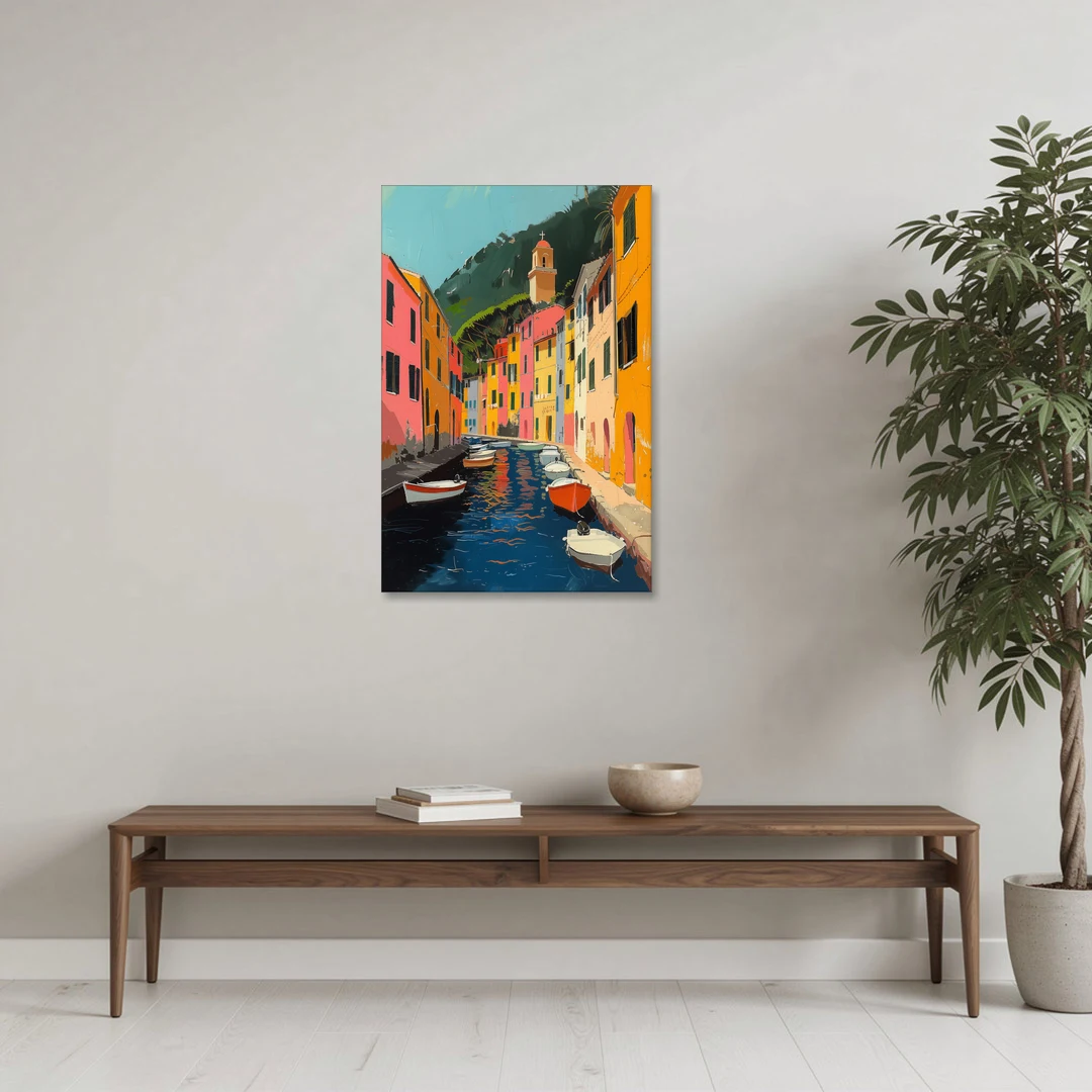 Italy Painting of a Canal with Boats - Canvas Wall Art - Coffee Table - 24x36