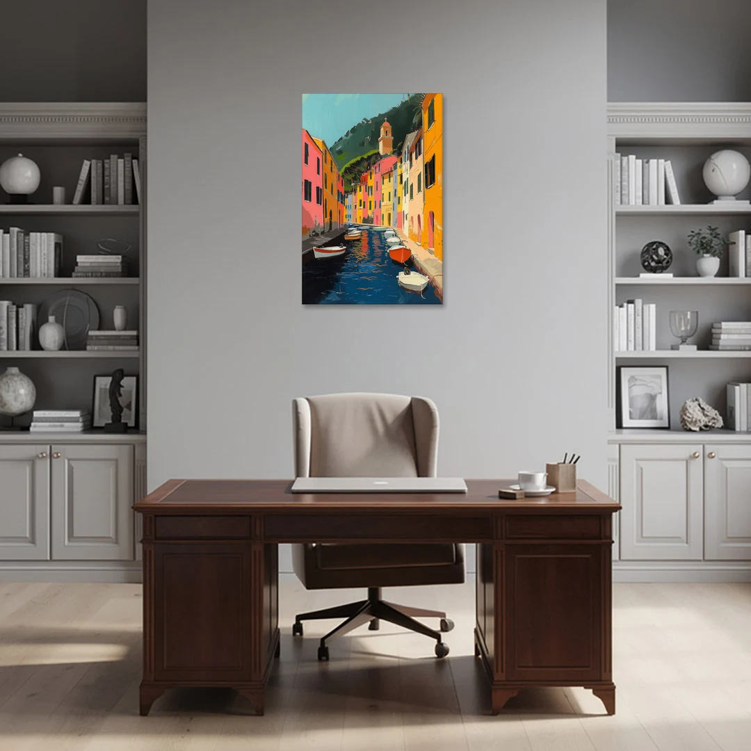 Italy Painting of a Canal with Boats - Canvas Wall Art - Office - 24x36