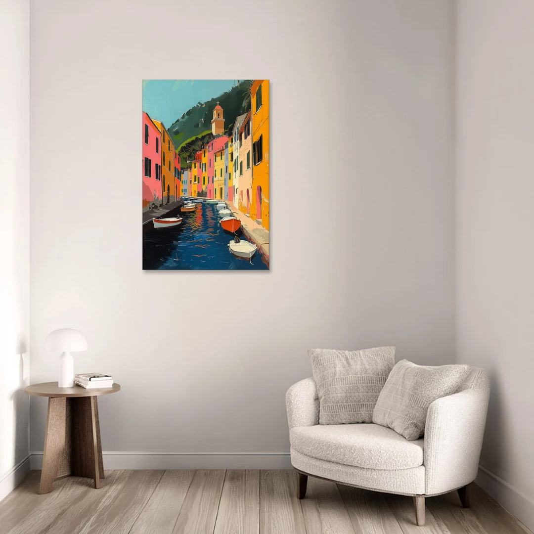 Italy Painting of a Canal with Boats - Canvas Wall Art - Sofa - 24x36