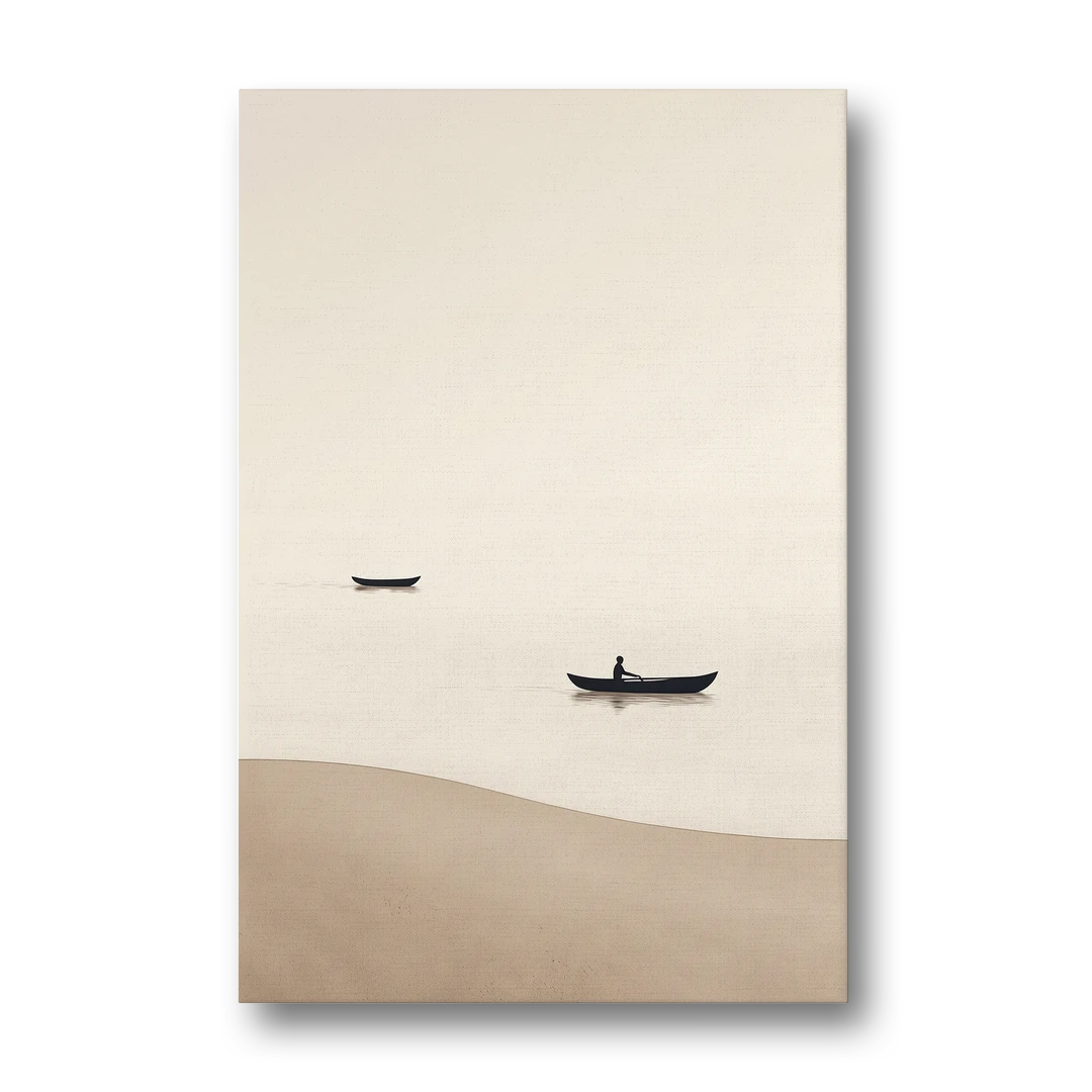 Ivory Wall Art with Two Boats Adrift - Canvas Wall Art - Front