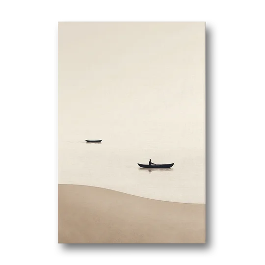 Ivory Wall Art with Two Boats Adrift - Canvas Wall Art - Front