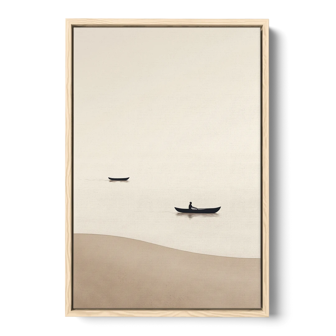 Ivory Wall Art with Two Boats Adrift - Oak Framed Canvas Wall Art - Front