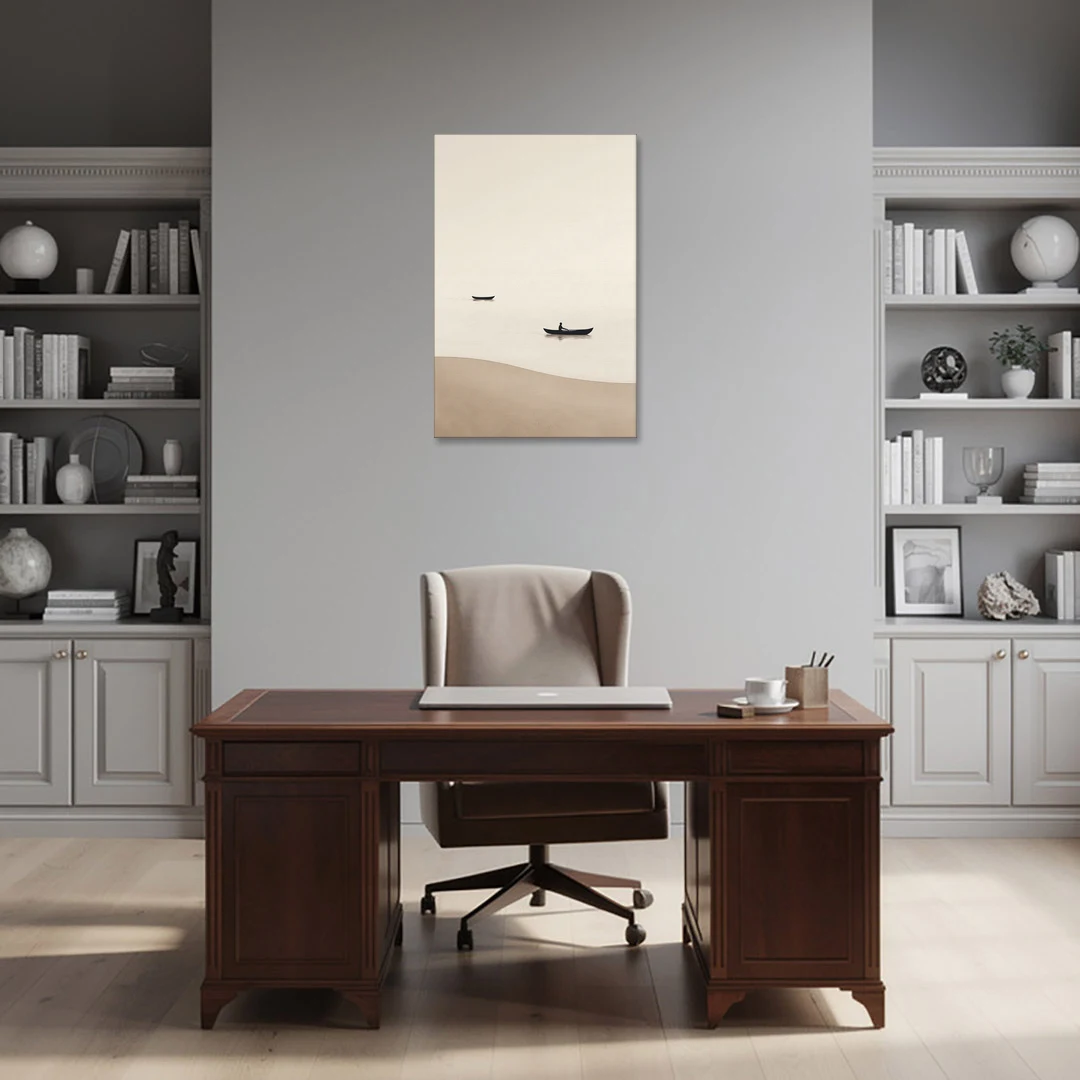 Ivory Wall Art with Two Boats Adrift - Canvas Wall Art - Office - 24x36