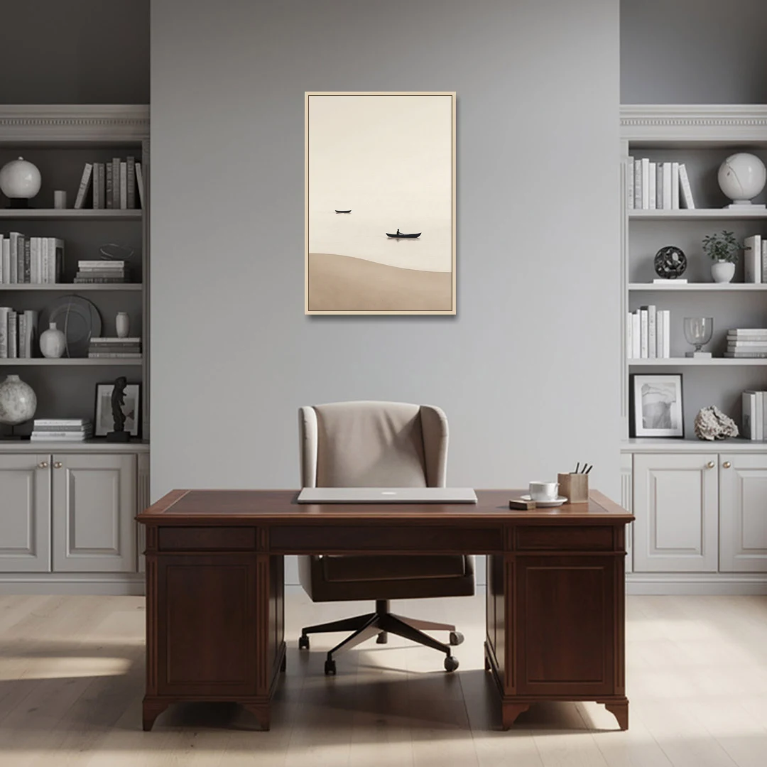Ivory Wall Art with Two Boats Adrift - Oak Framed Canvas Wall Art - Office - 24x36