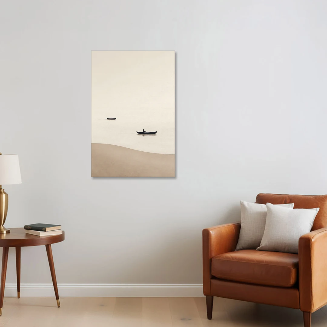 Ivory Wall Art with Two Boats Adrift - Canvas Wall Art - Sofa - 24x36