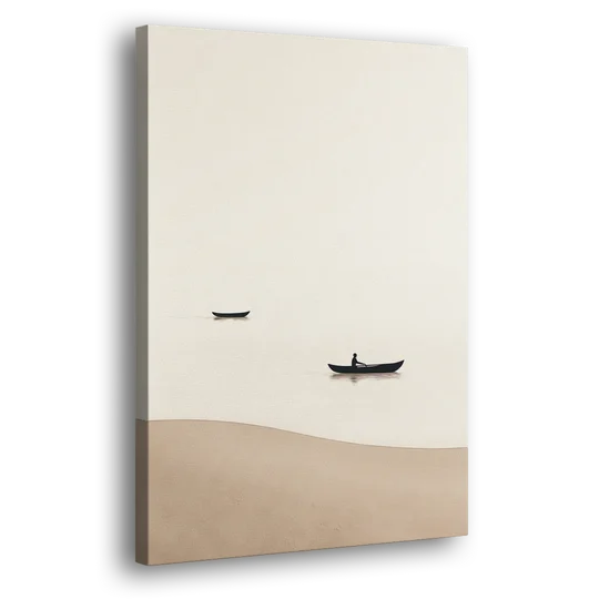 Ivory Wall Art with Two Boats Adrift - Canvas Wall Art - Side