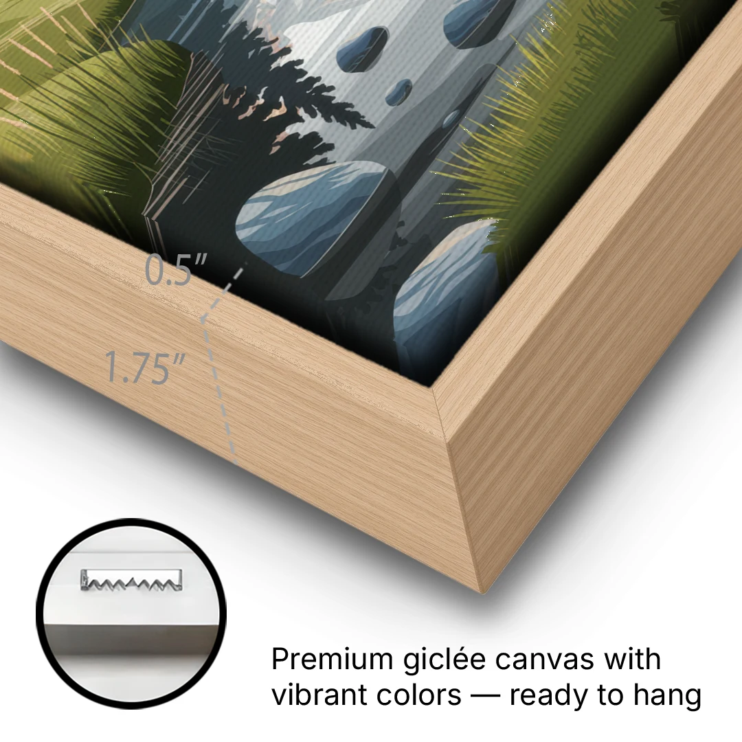 Jackson Hole Alpine Serenity - Oak Framed Canvas Wall Art - Gallery Wrap Corner