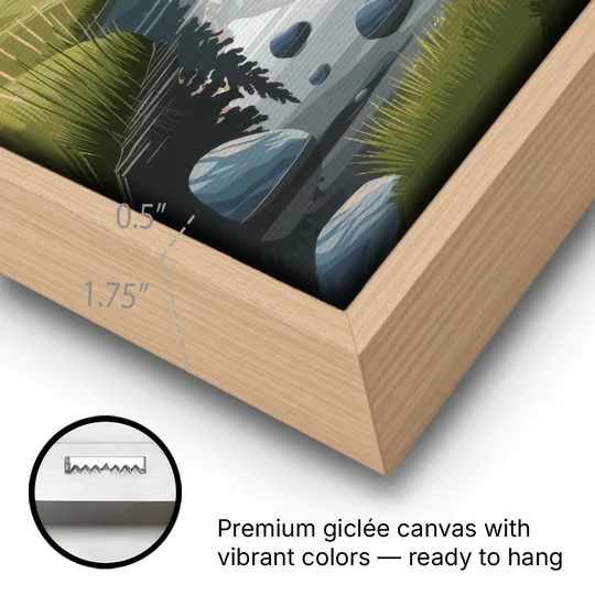 Jackson Hole Alpine Serenity - Oak Framed Canvas Wall Art - Gallery Wrap Corner