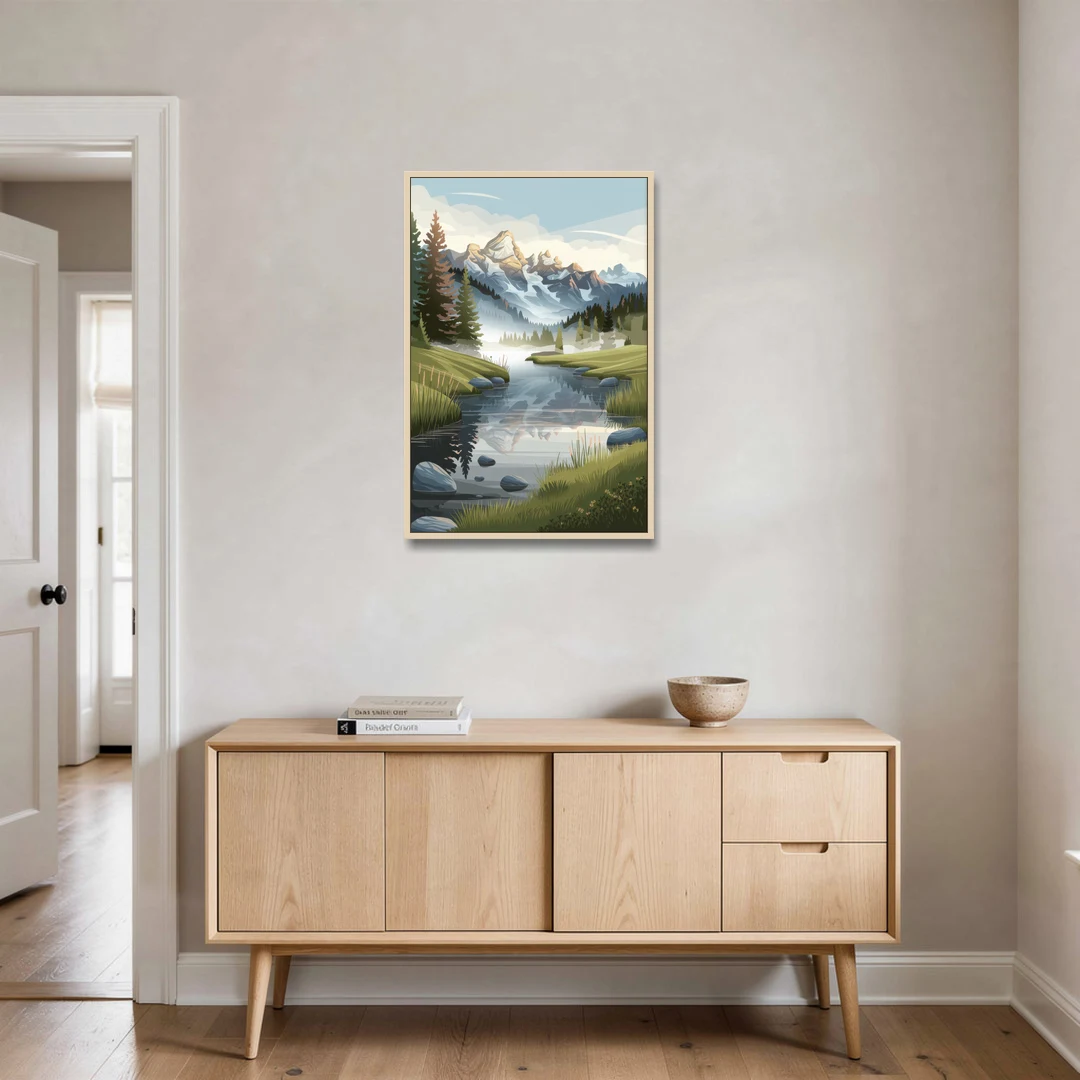 Jackson Hole Alpine Serenity - Oak Framed Canvas Wall Art - Coffee Table - 24x36