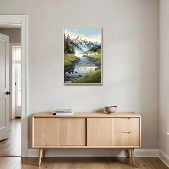 Jackson Hole Alpine Serenity - Oak Framed Canvas Wall Art - Coffee Table - 24x36