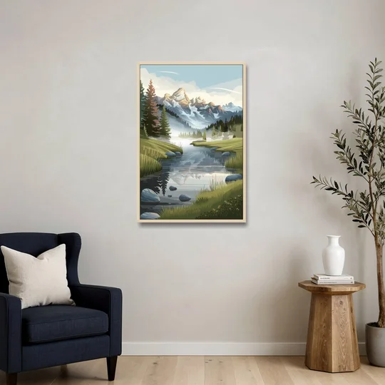 Jackson Hole Alpine Serenity - Oak Framed Canvas Wall Art - Sofa - 24x36