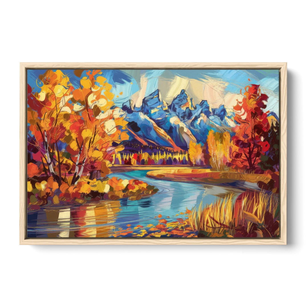 Jackson Hole Autumn Colors - Oak Framed Canvas Wall Art - Front